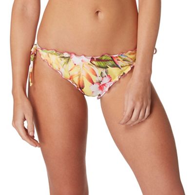 Yellow tropical floral print bikini bottoms